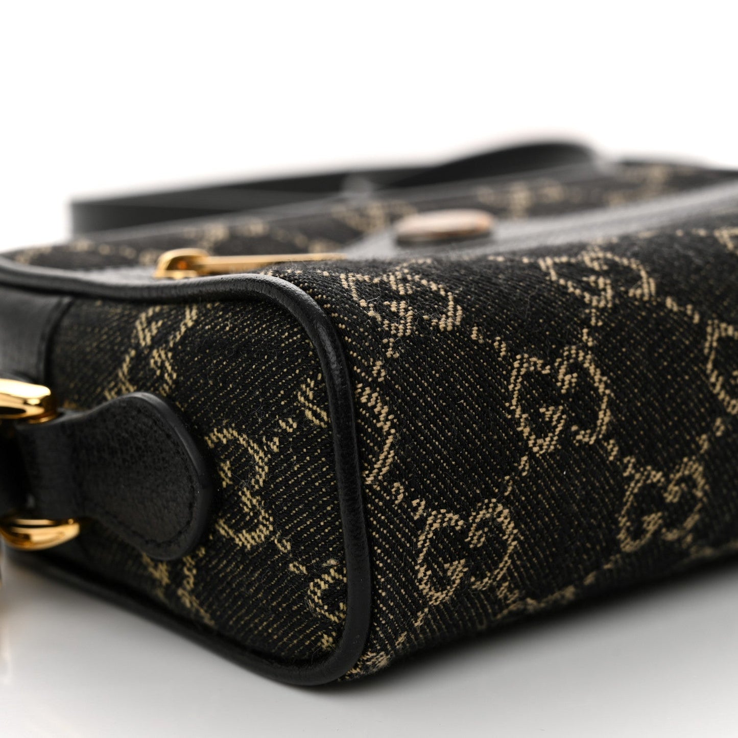 Jacquard Black Denim GG Monogram Textured Dollar Calfskin Mini Ophidia Shoulder Bag Black Ivory
