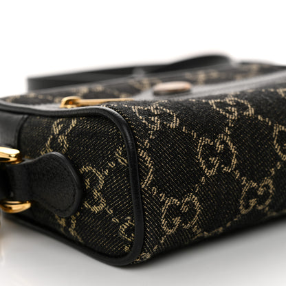 Gucci Jacquard Black Denim GG Monogram Textured Dollar Calfskin Mini Ophidia Shoulder Bag Black Ivory 9 of 10