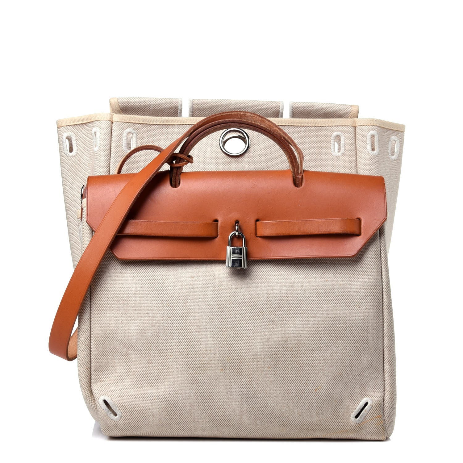 Hermes Toile Vache Calfskin Herbag 30 PM Backpack Natural 24 of 32