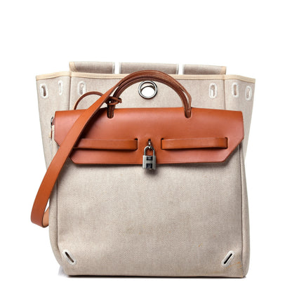 Hermes Toile Vache Calfskin Herbag 30 PM Backpack Natural 24 of 32