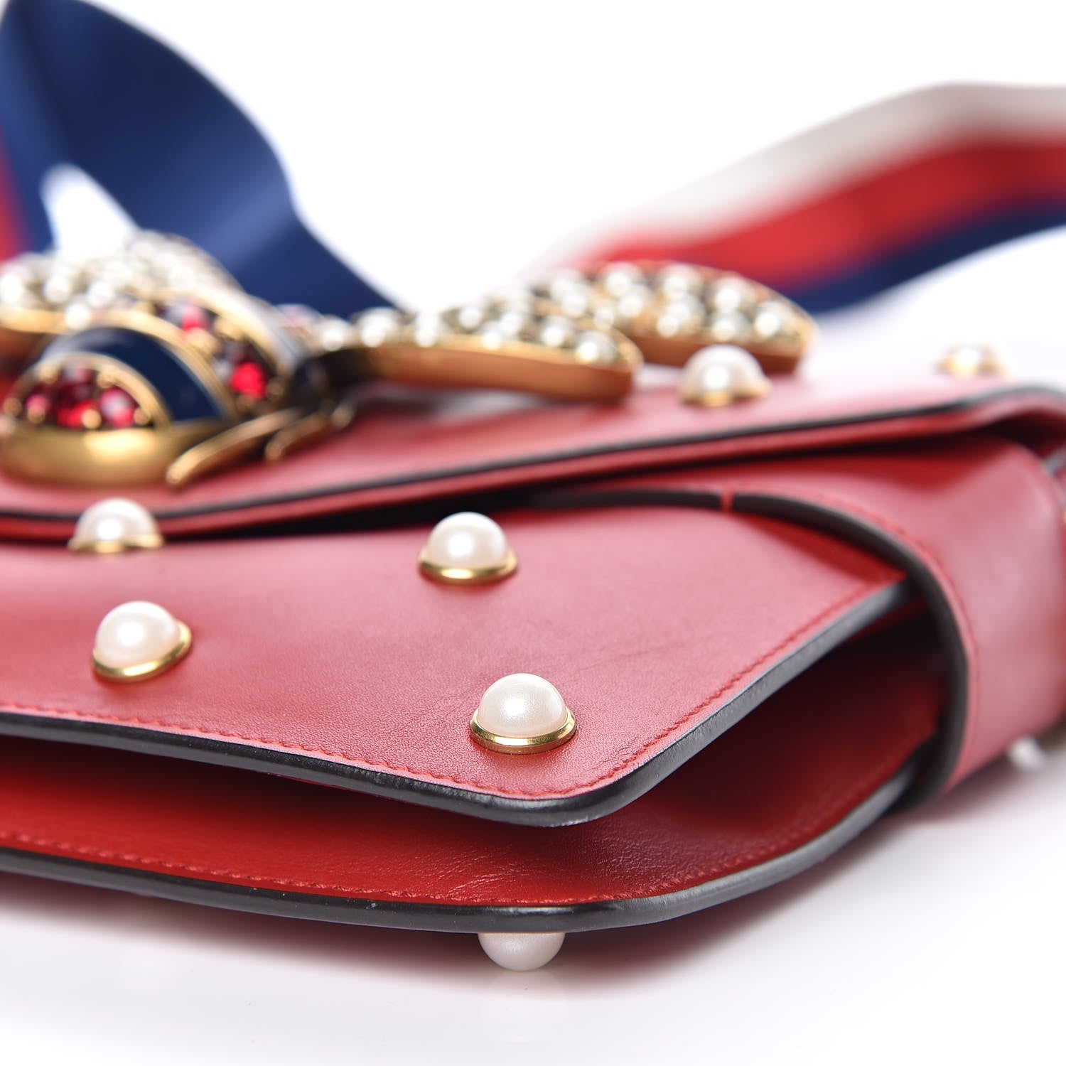 Gucci Nappa Pearl Studded Mini Queen Margaret Broadway Shoulder Bag Hibiscus Red 9 of 14