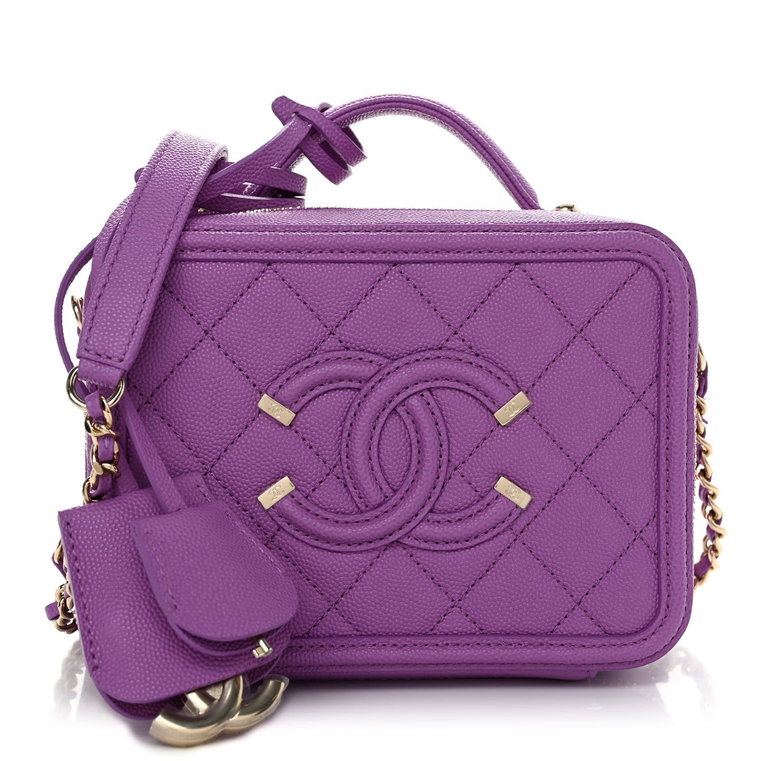 Chanel Caviar Quilted Small CC Filigree Vanity Case Purple 1 of 10