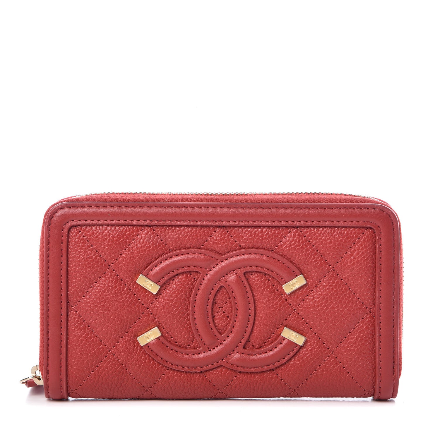Caviar Quilted Medium Filigree Zip Around Wallet Dark Red