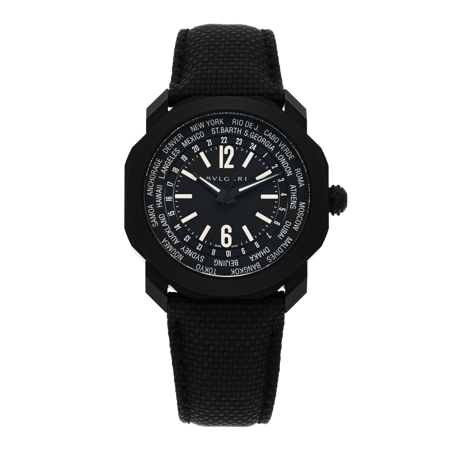 Bulgari Stainless Steel Fabric 41mm Octo Roma Worldtimer Automatic Watch Black 1 of 4