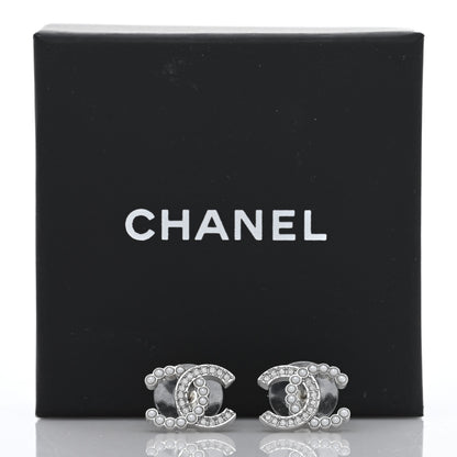Chanel Pearl Crystal CC Earrings Silver 5 of 5
