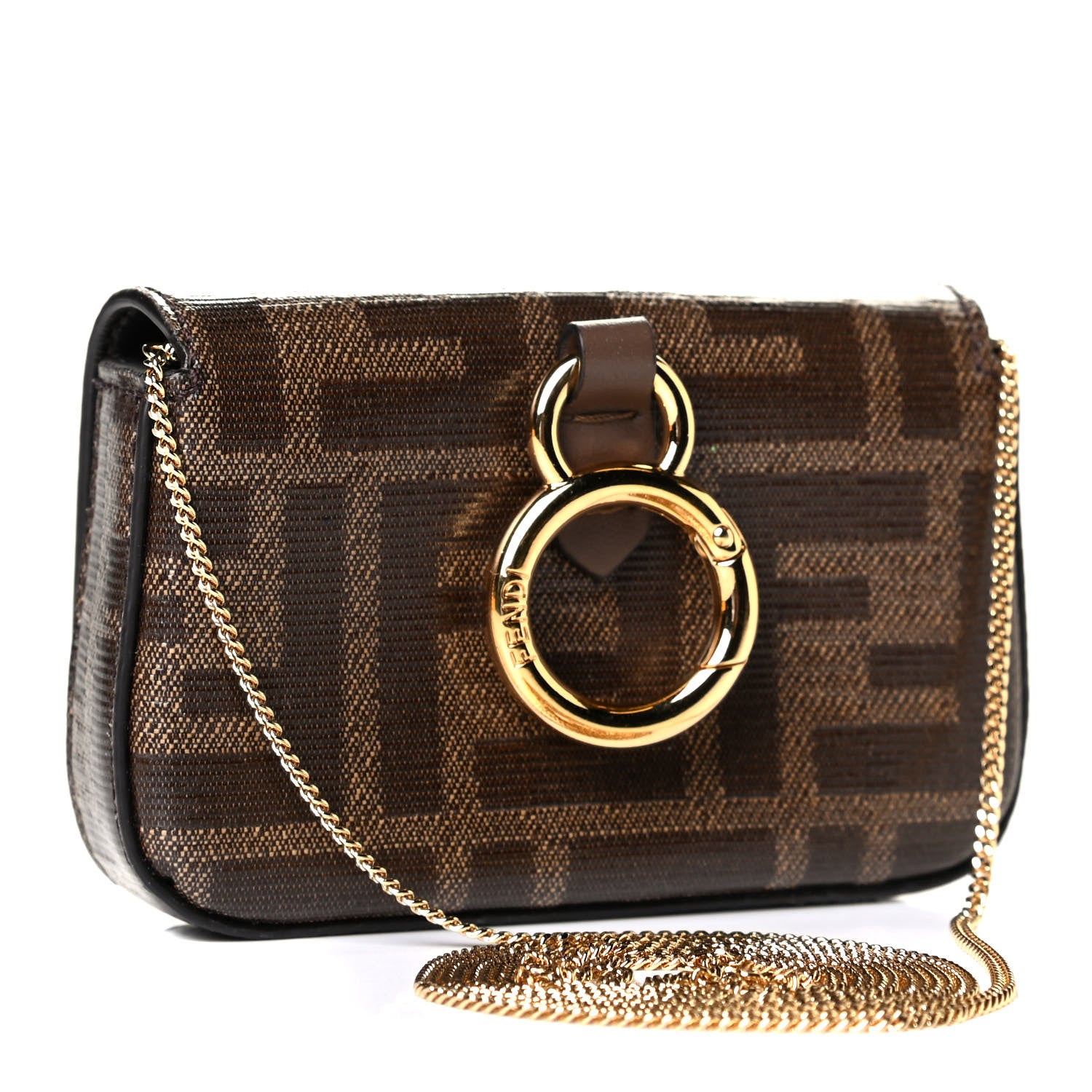 Fendi Glazed Fabric FF 1974 Nano Baguette Charm Mogano Panna 2 of 5