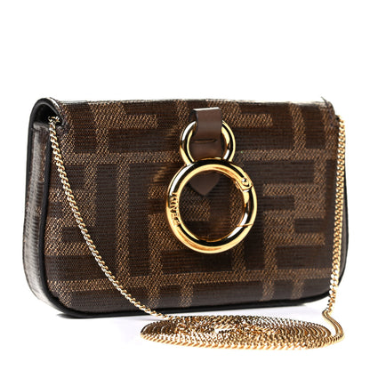 Fendi Glazed Fabric FF 1974 Nano Baguette Charm Mogano Panna 2 of 5