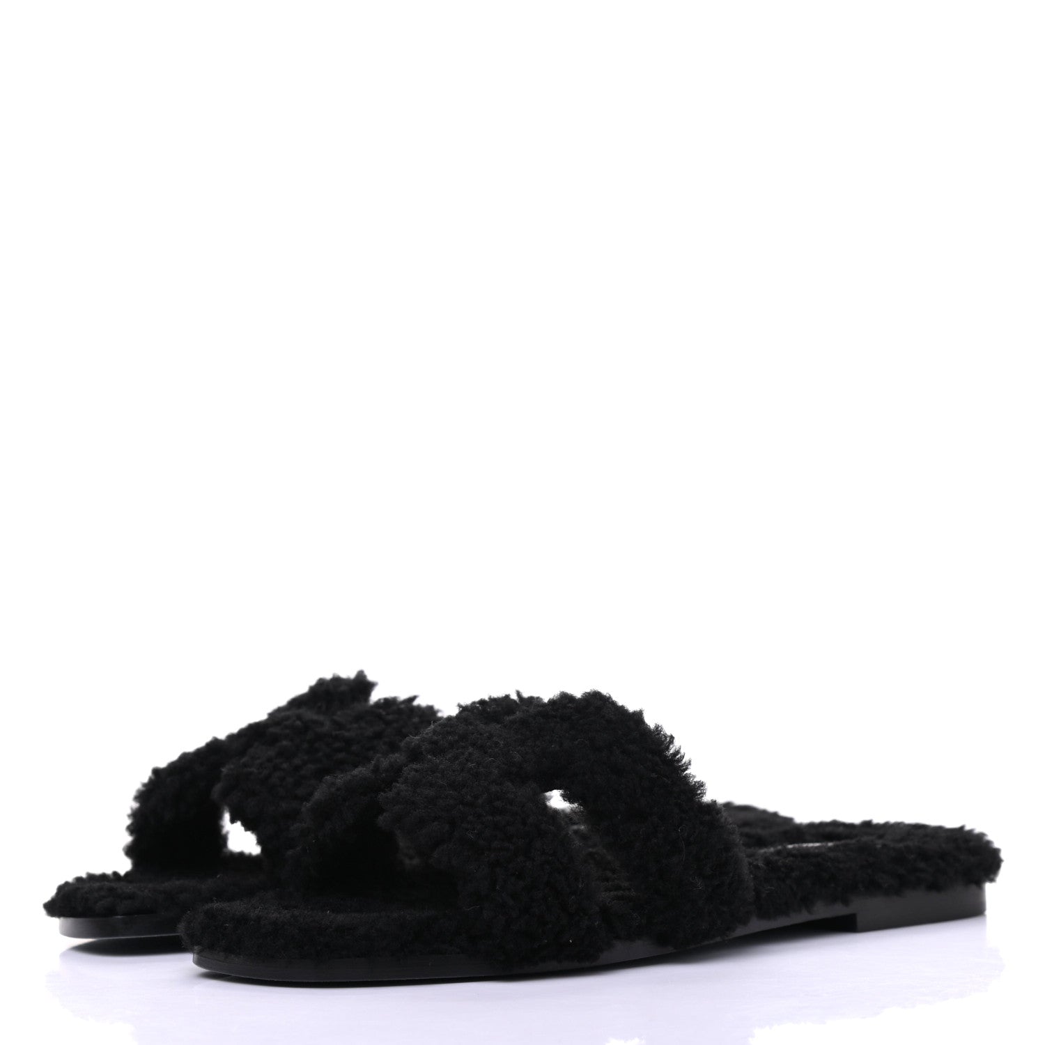 Hermes Woolskin Oran Sandals 38 Black 3 of 10