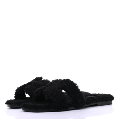 Hermes Woolskin Oran Sandals 38 Black 3 of 10