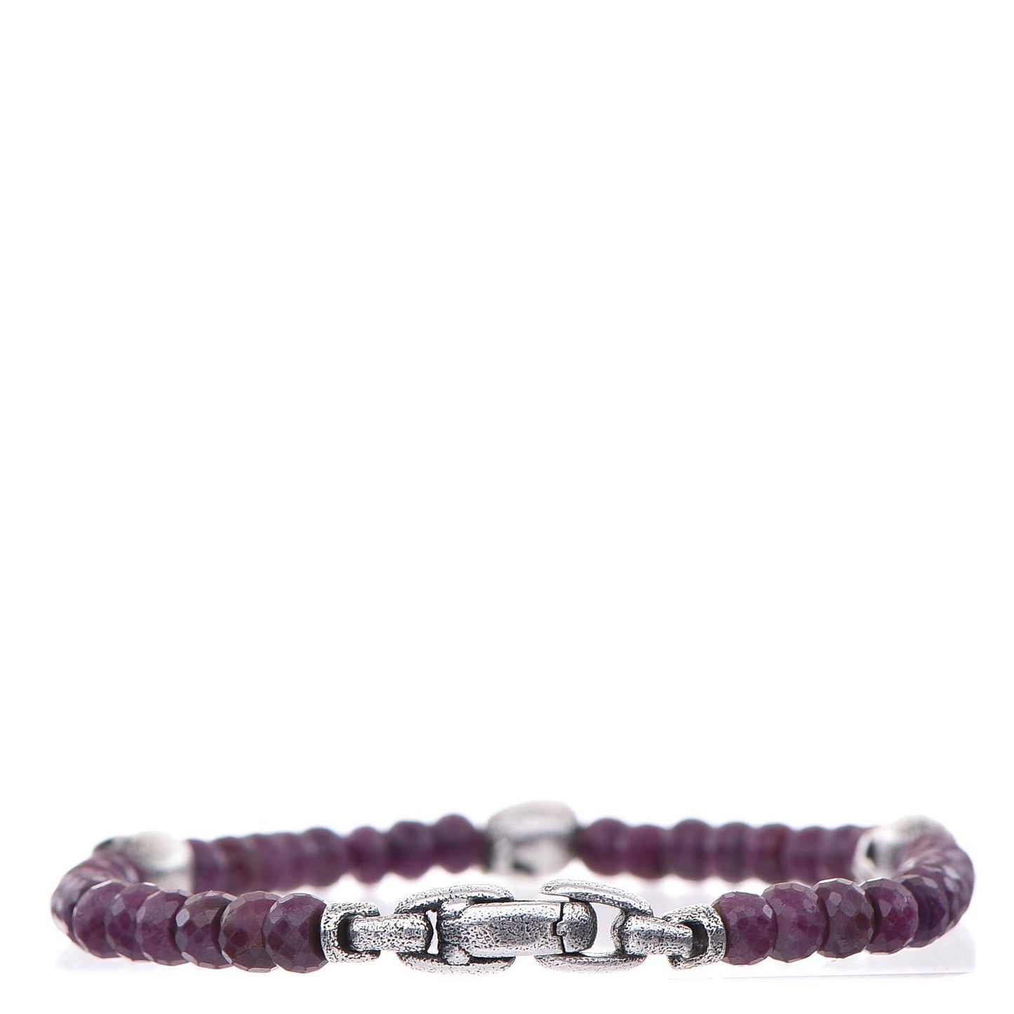 Sterling Silver Ruby 5mm Spiritual Beads Skull Station Bracelet M