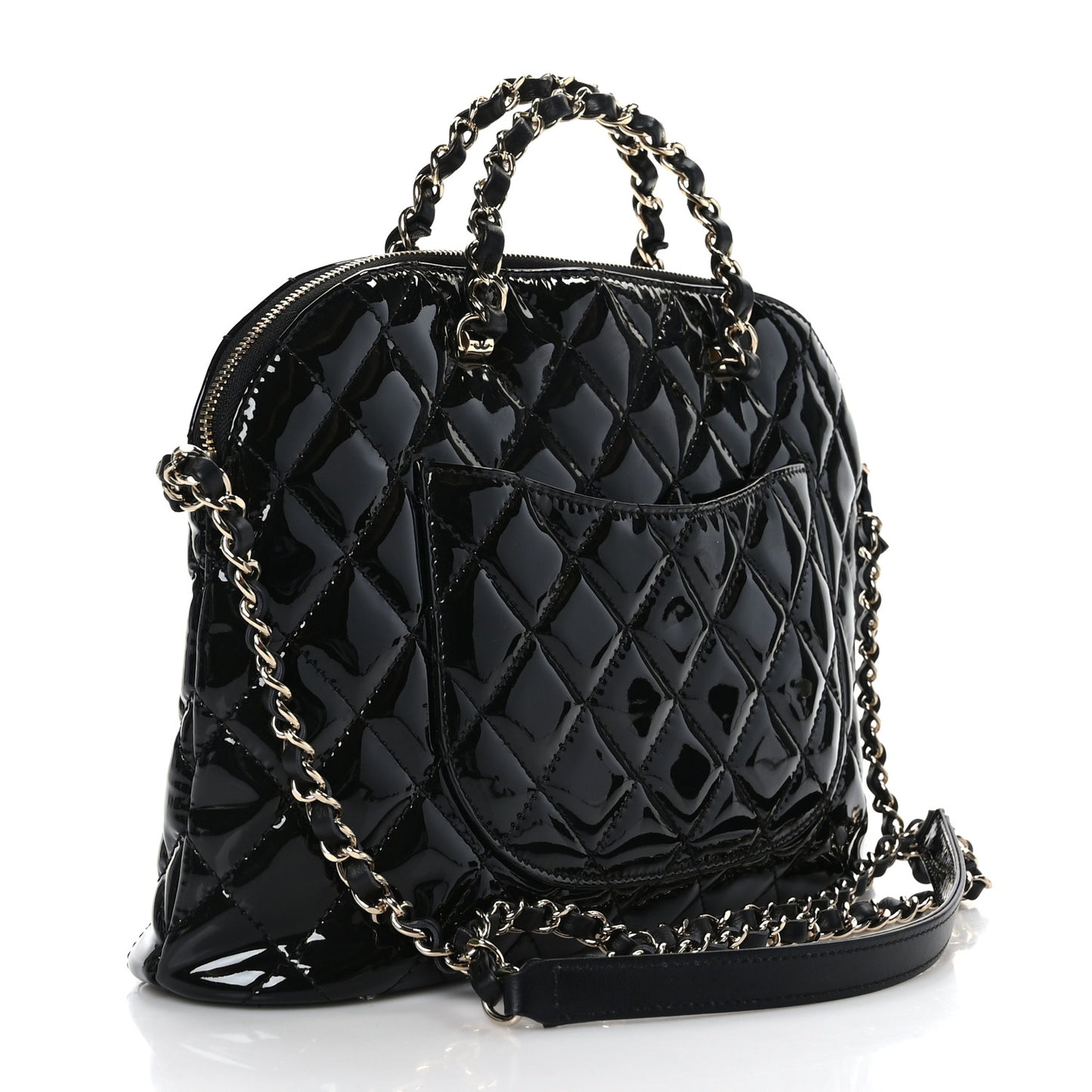 Patent Quilted Shiny Coco Small Shopping Bag Black
