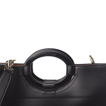 Fendi Vitello Liberty Plexiglass Stamp Patch Perforated Medium Runaway Shopper Tote Black 9 of 14