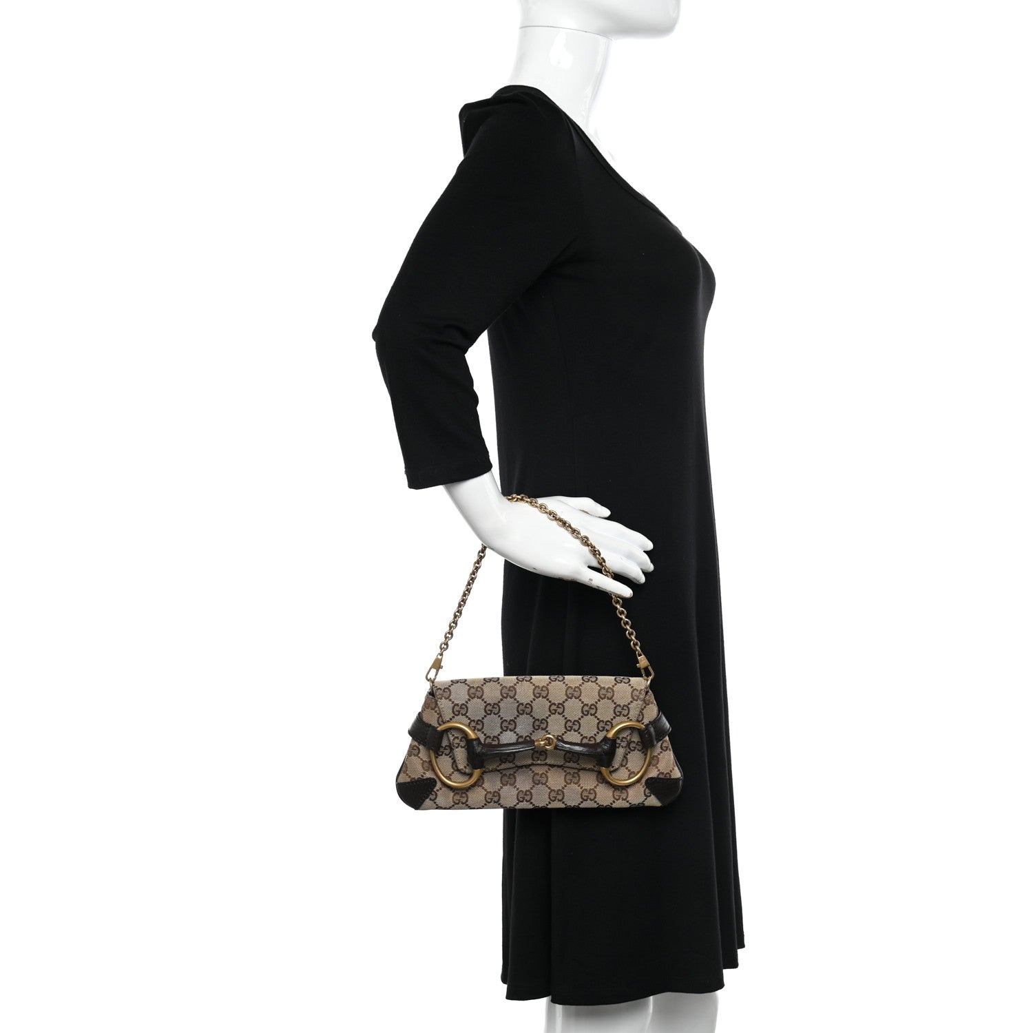 Gucci Monogram Horsebit Clutch Dark Brown 2 of 11