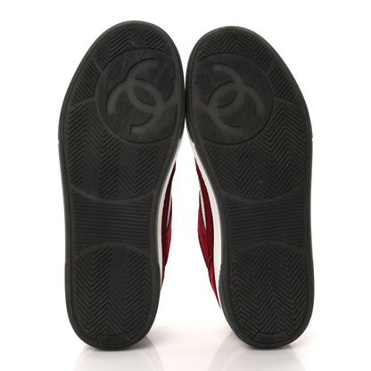 Chanel Suede Kidskin Womens CC Sneakers 39.5 Burgundy White 5 of 8