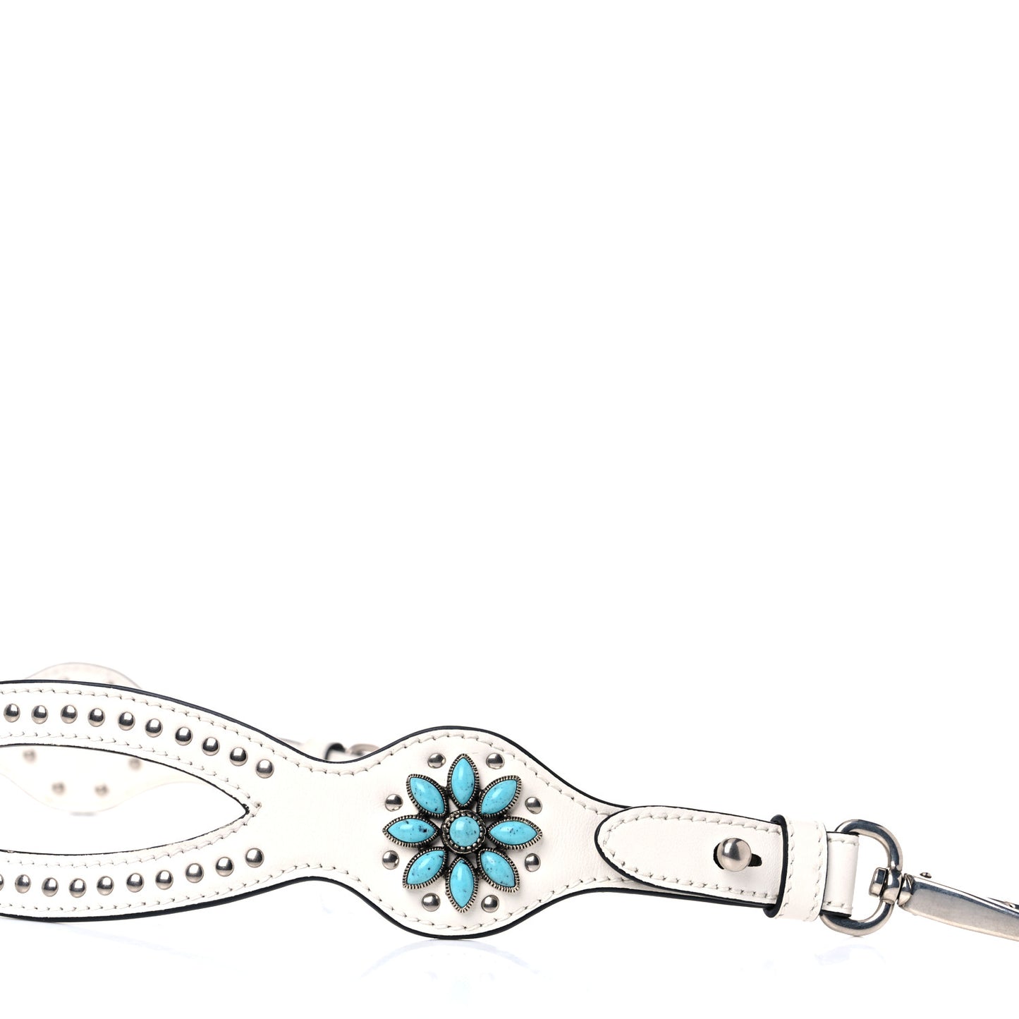Calfskin Studded Flower Shoulder Strap White