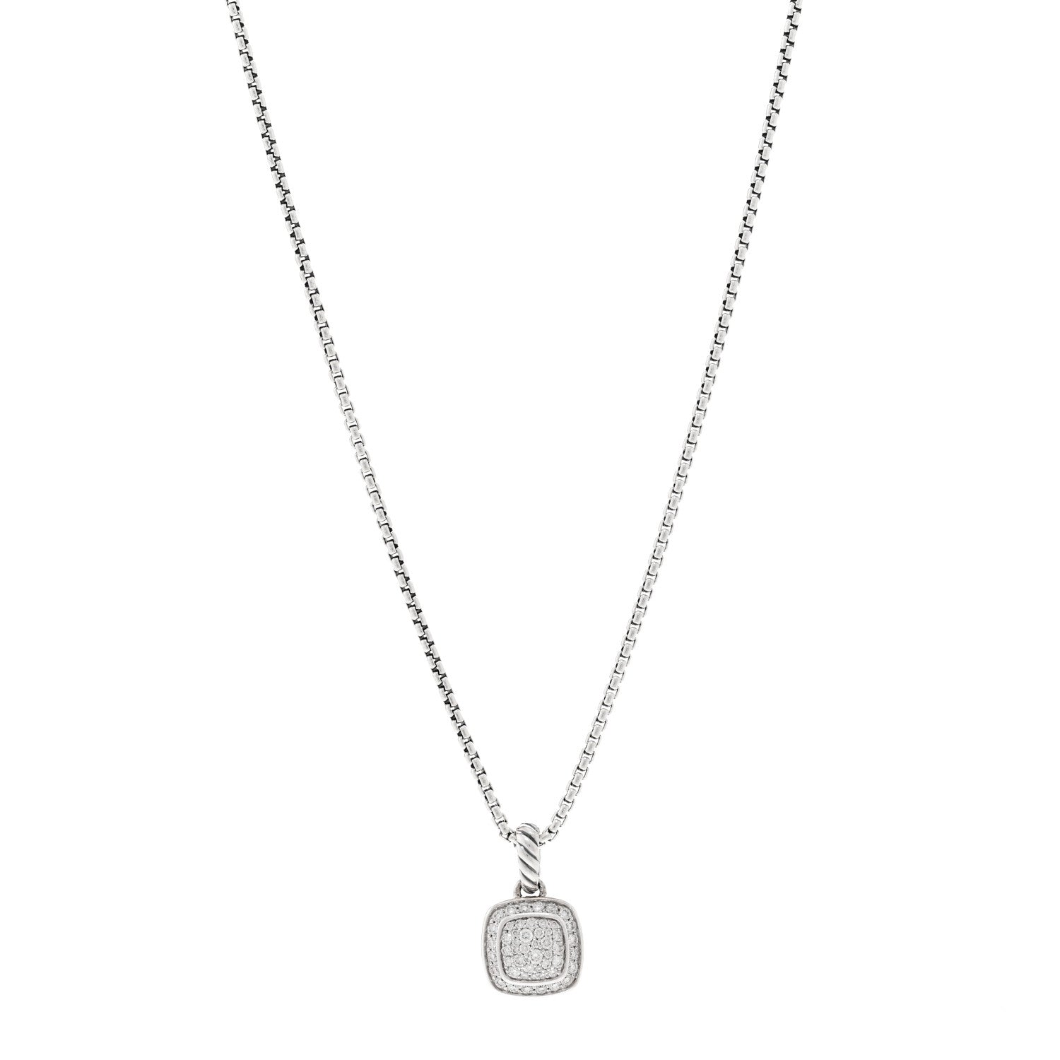 David Yurman Sterling Silver Diamond Pave 7mm Petite Albion Pendant Necklace 1 of 4