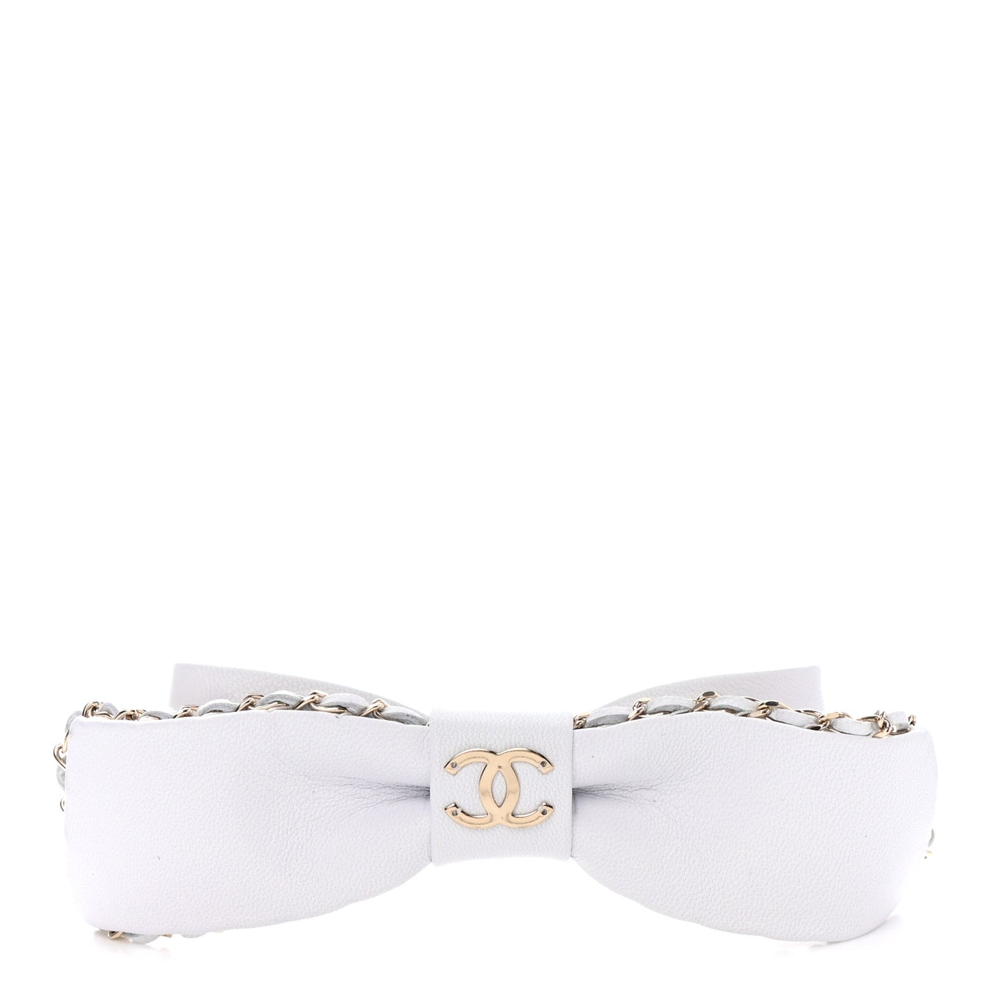 Lambskin Bow Chain CC Hair Clip White