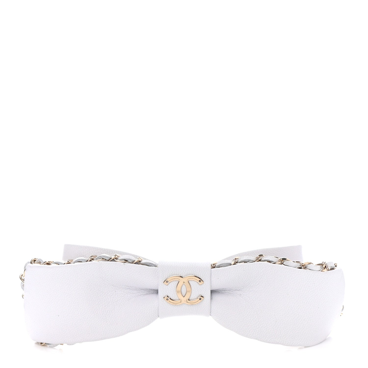 Chanel Lambskin Bow Chain CC Hair Clip White 1 of 4
