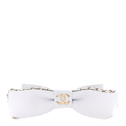 Chanel Lambskin Bow Chain CC Hair Clip White 1 of 4