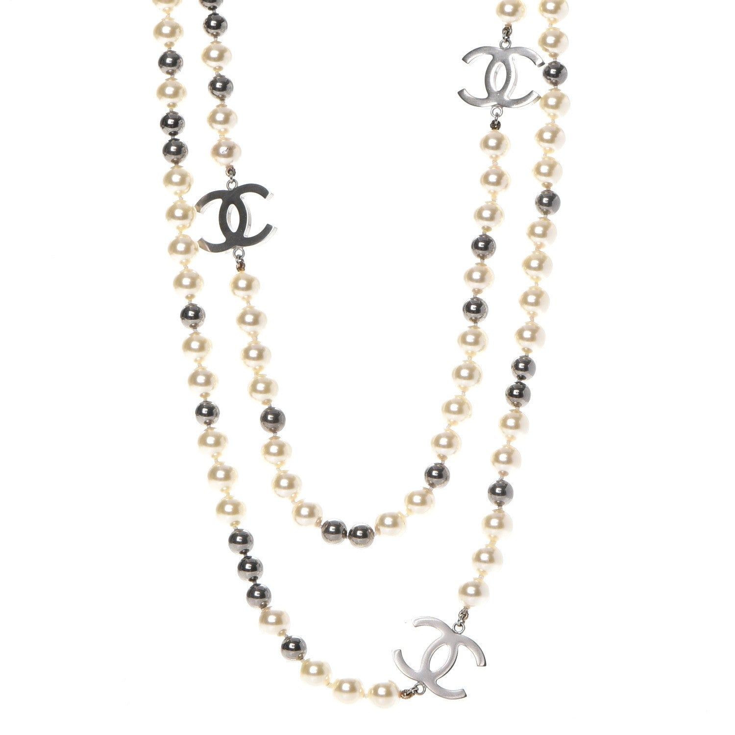 Chanel Pearl CC Long Necklace Silver 1 of 6