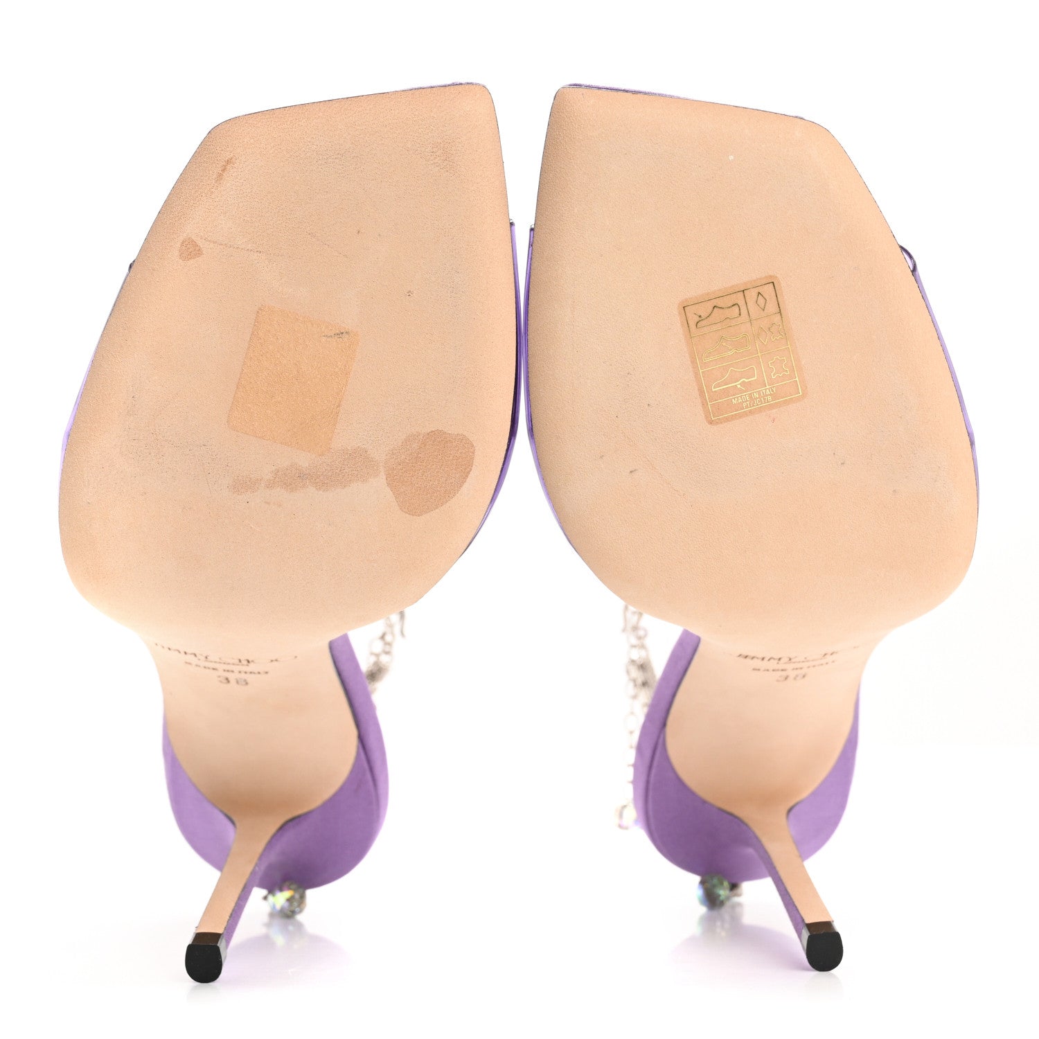 Jimmy Choo Satin PVC Crystal Saeda 100 Sandals 38 Wisteria 6 of 14