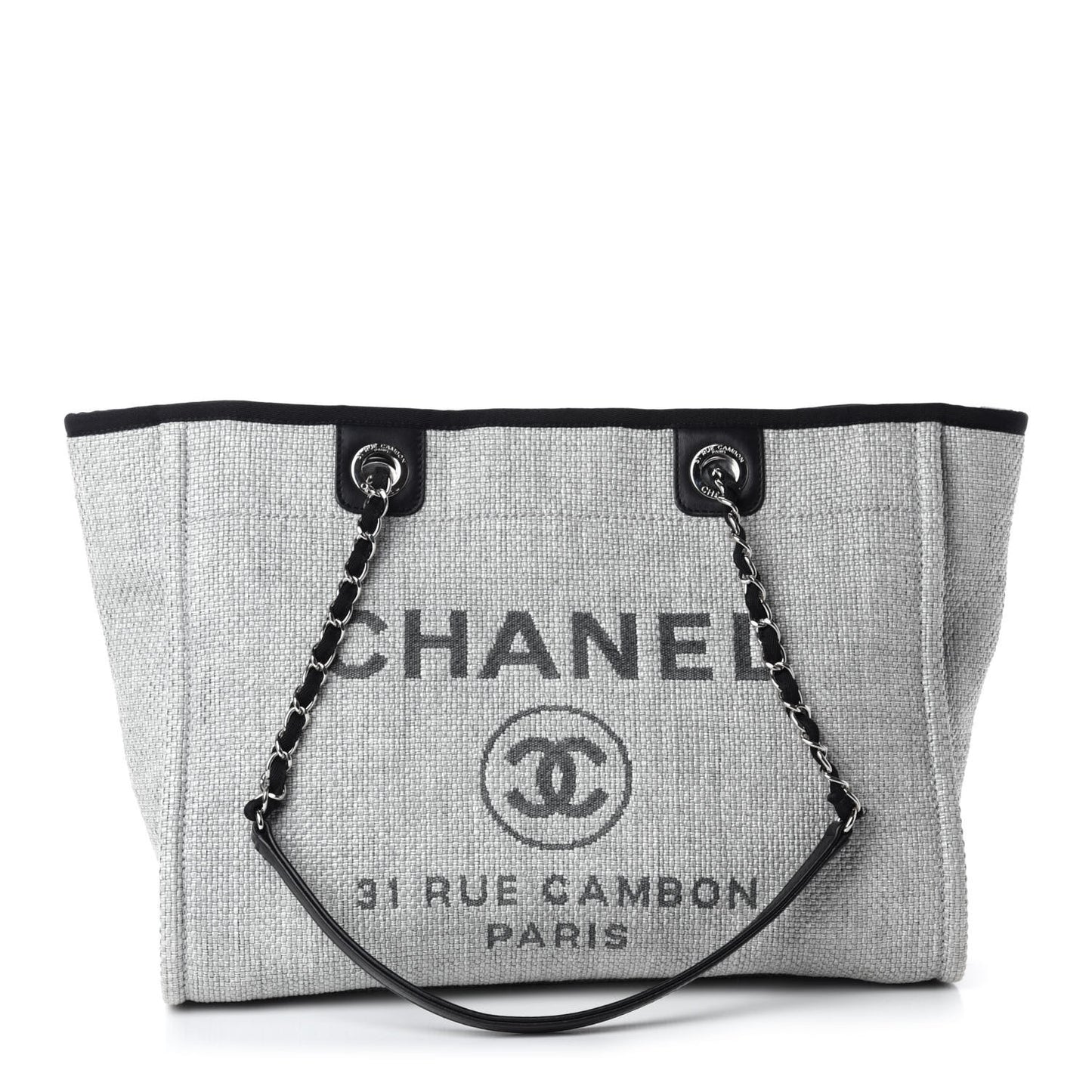 Woven Straw Raffia Small Deauville Tote Grey