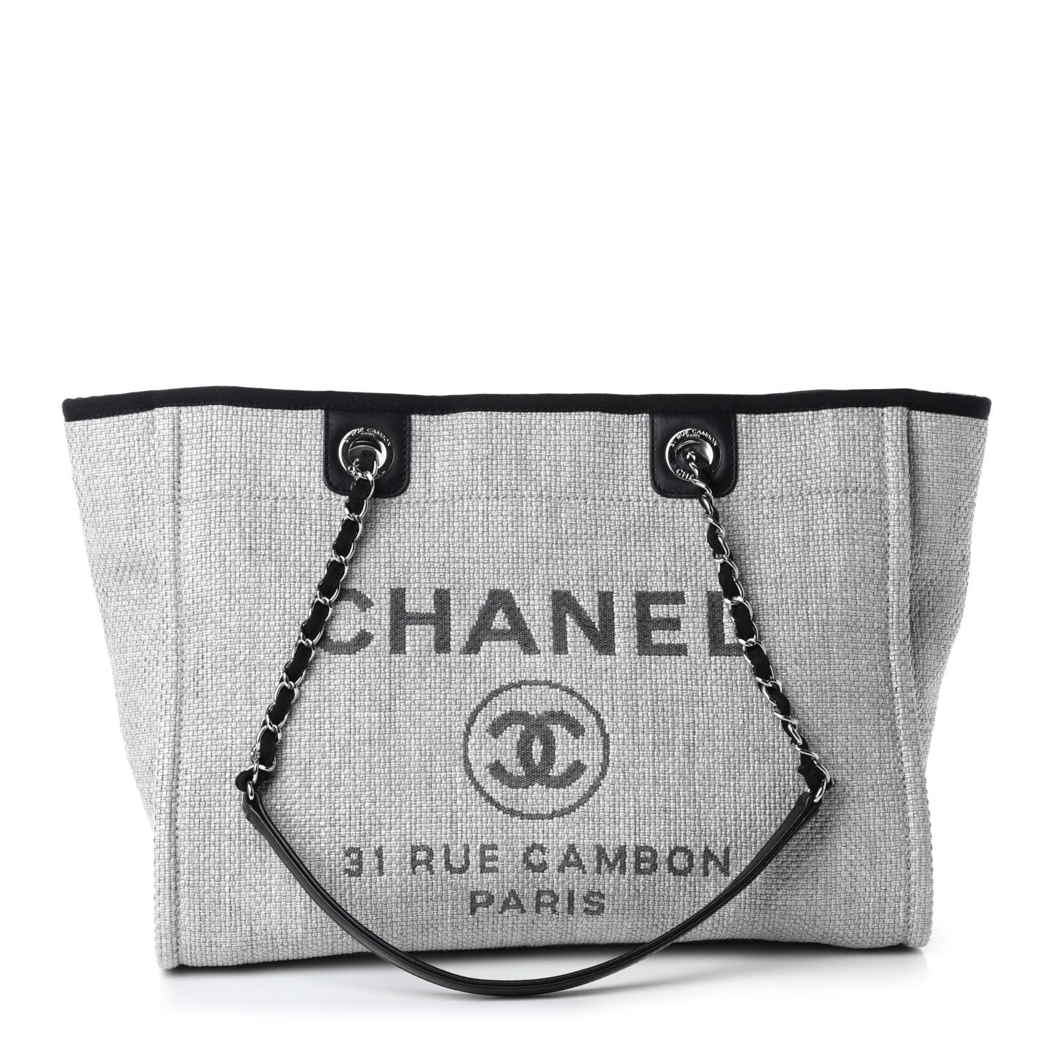 Chanel Woven Straw Raffia Small Deauville Tote Grey 1 of 10