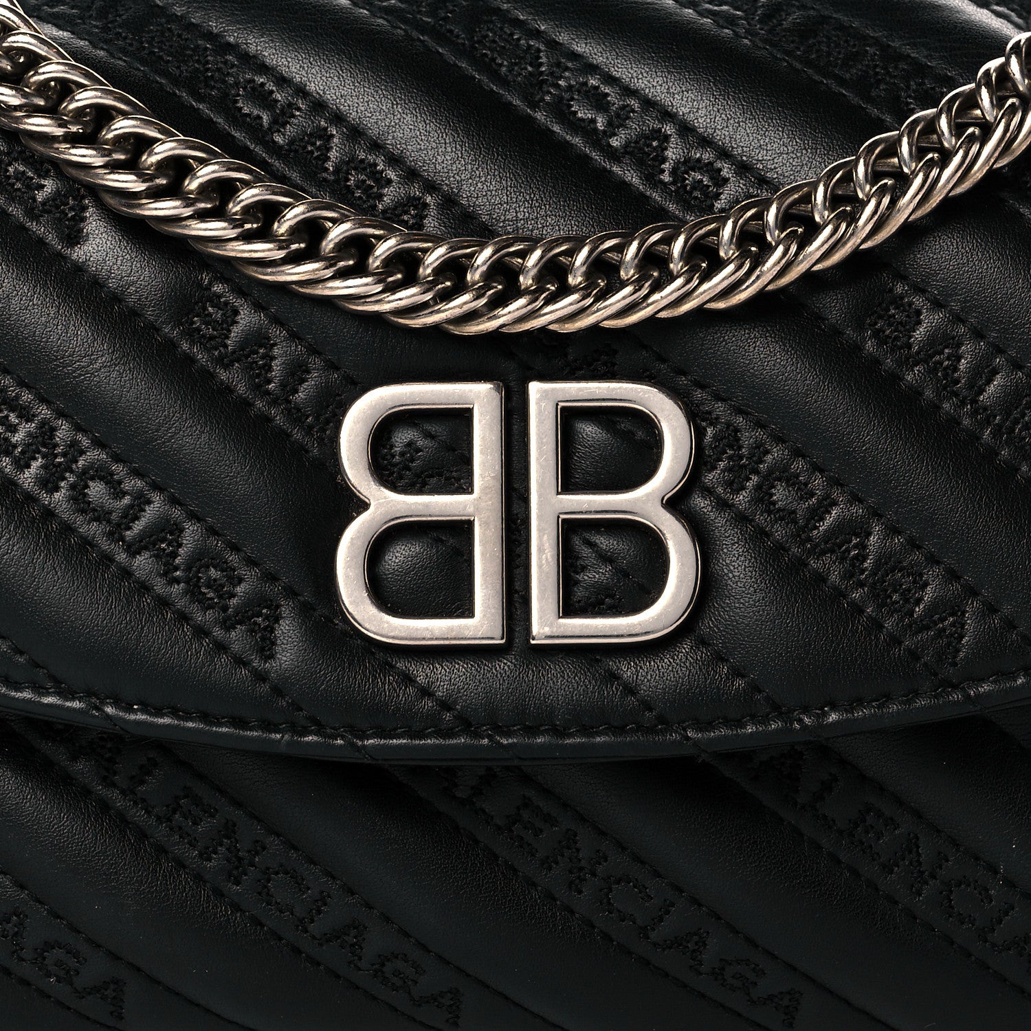 Balenciaga Calfskin Logo Matelasse S BB Round Shoulder Bag Black 8 of 11