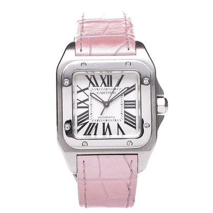 Cartier Stainless Steel Alligator 33mm Santos 100 Automatic Watch Pink 1 of 8