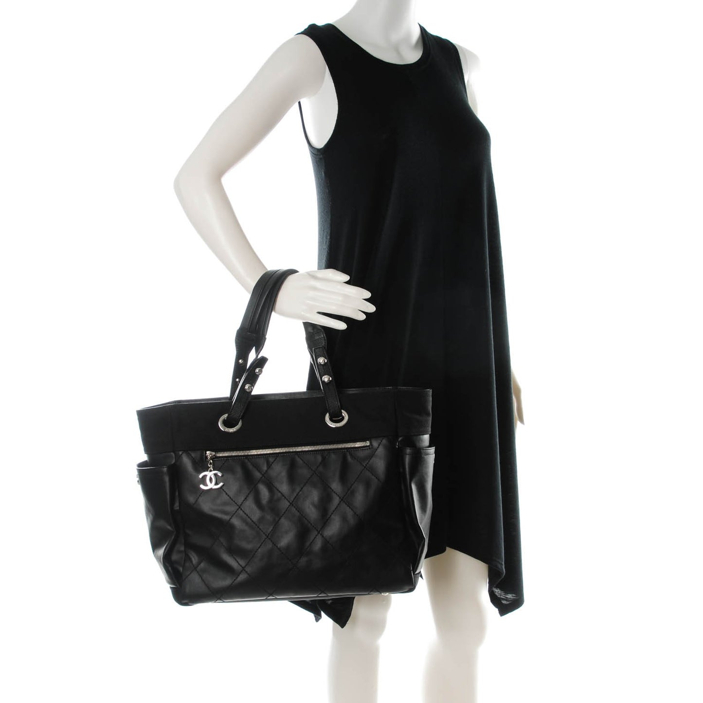 Coated Canvas Large Paris Biarritz Tote Black