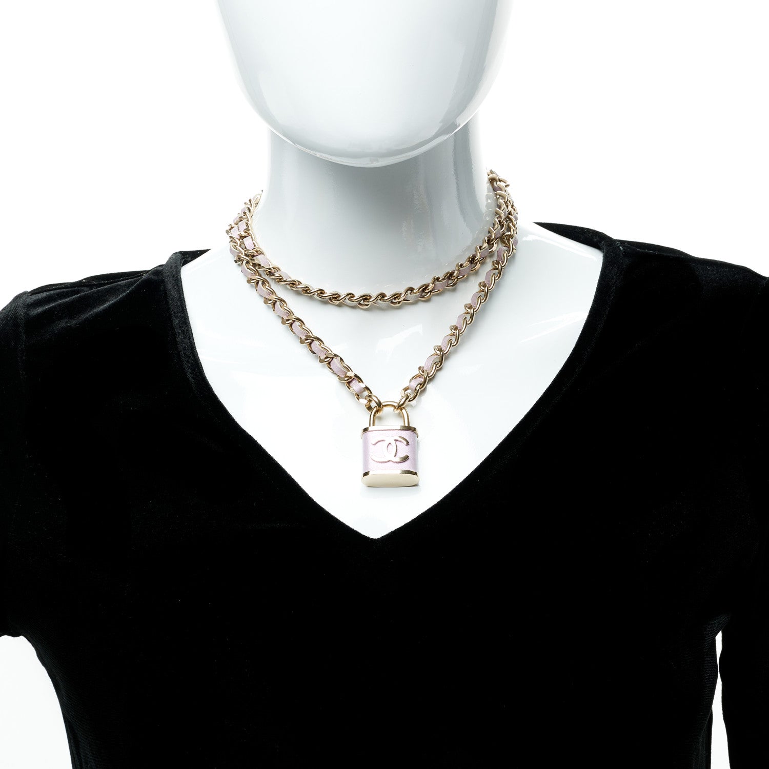 Chanel Metal Lambskin Lock Necklace Iridescent Pink 2 of 6