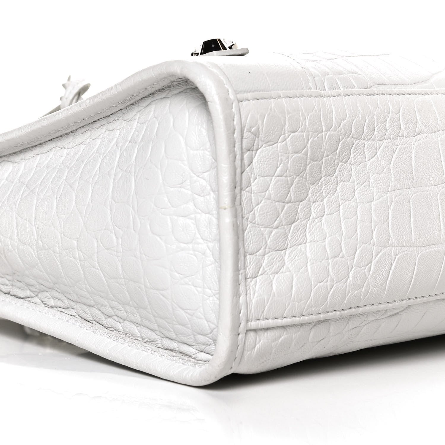 Balenciaga Matte Supple Lambskin Crocodile Embossed Classic Silver Hardware S City White 8 of 11