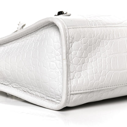 Balenciaga Matte Supple Lambskin Crocodile Embossed Classic Silver Hardware S City White 8 of 11