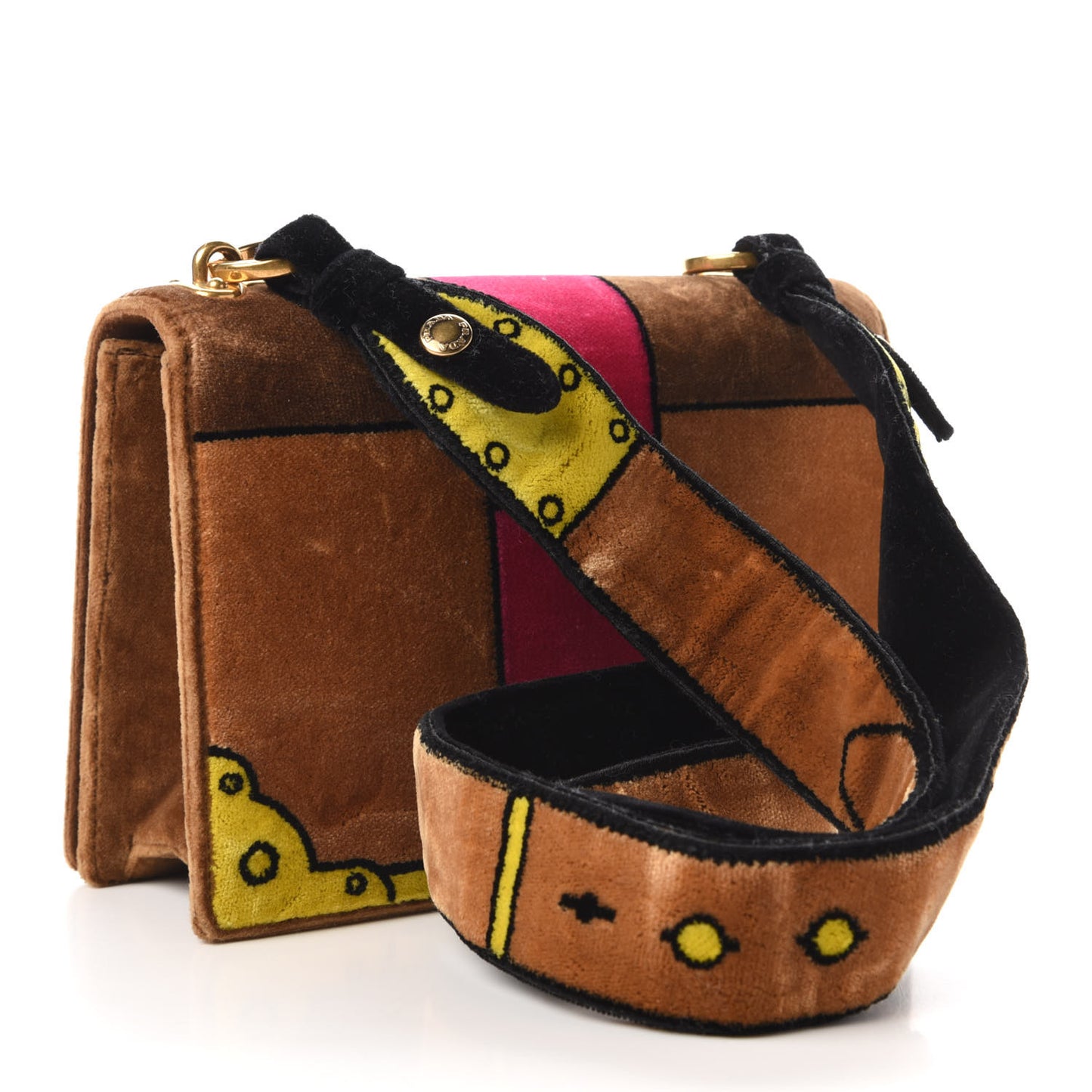 Velluto Ricamo Cahier Shoulder Bag Cammello