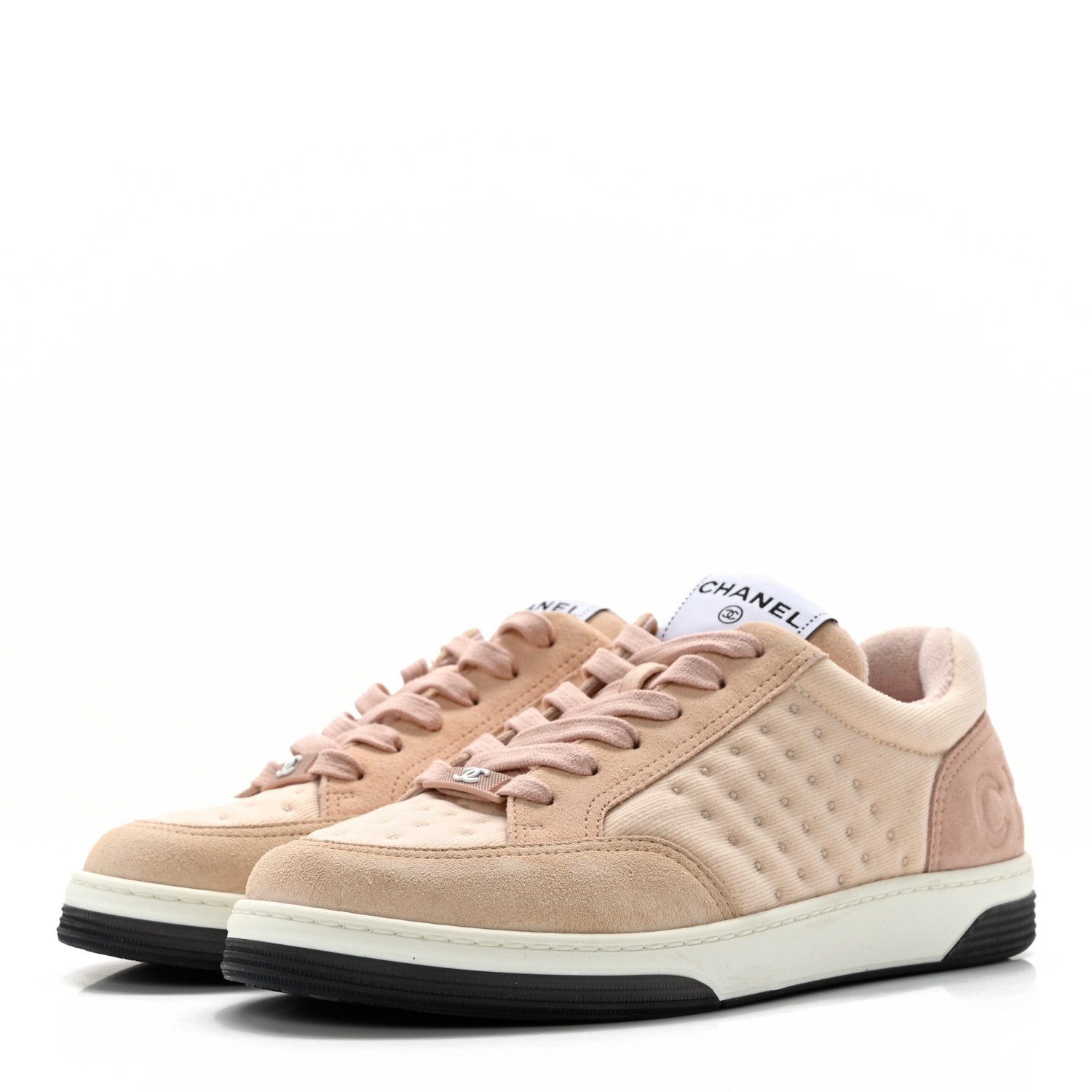Chanel Fabric Suede Calfskin Logo Sneakers 36 Beige Pink 3 of 15