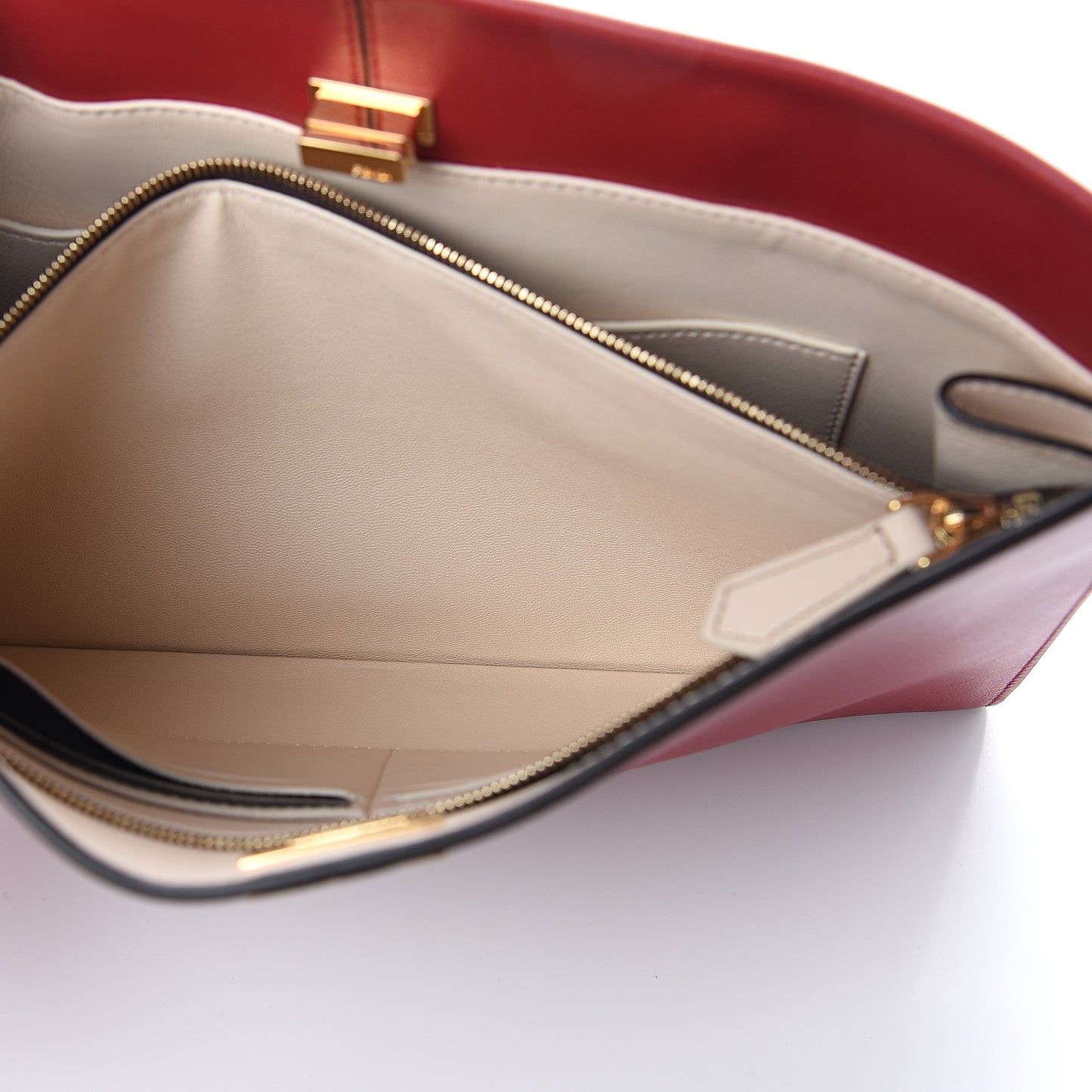 Vitello Grace Glazed Fabric FF 1974 Slim Peekaboo Clutch Wallet Fragola Mogano Panna