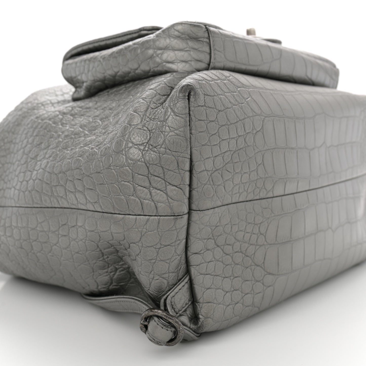 Metallic Calfskin Crocodile Embossed Large Backpack Silver