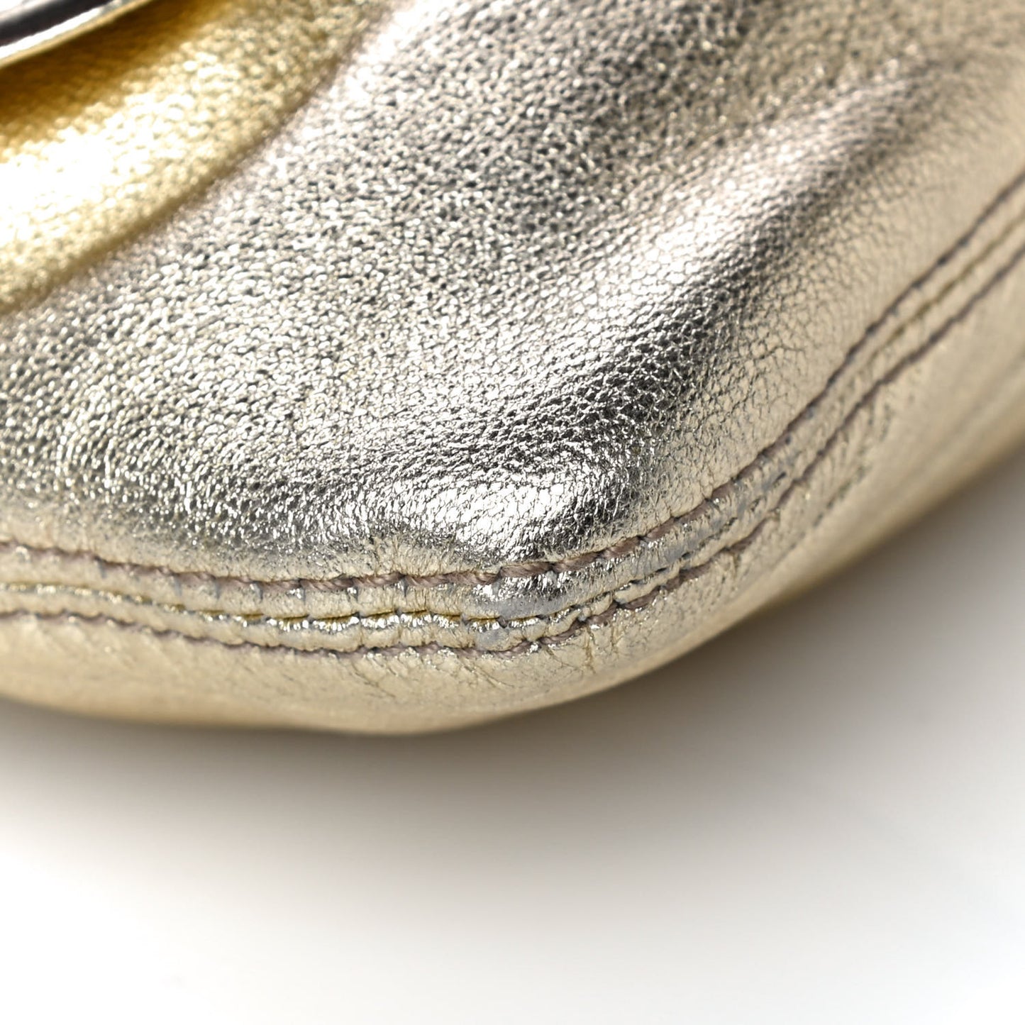 Metallic Calfskin Satin Bamboo Clutch Argento