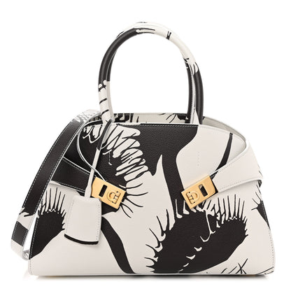 Salvatore Ferragamo Natural Grain Calfskin Venus Print Small Hug Bag Optic White Testa Di Moro 1 of 9