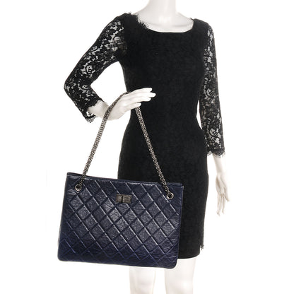 Chanel Aged Calfskin Reissue 2.55 Tote Navy Blue 2 of 7