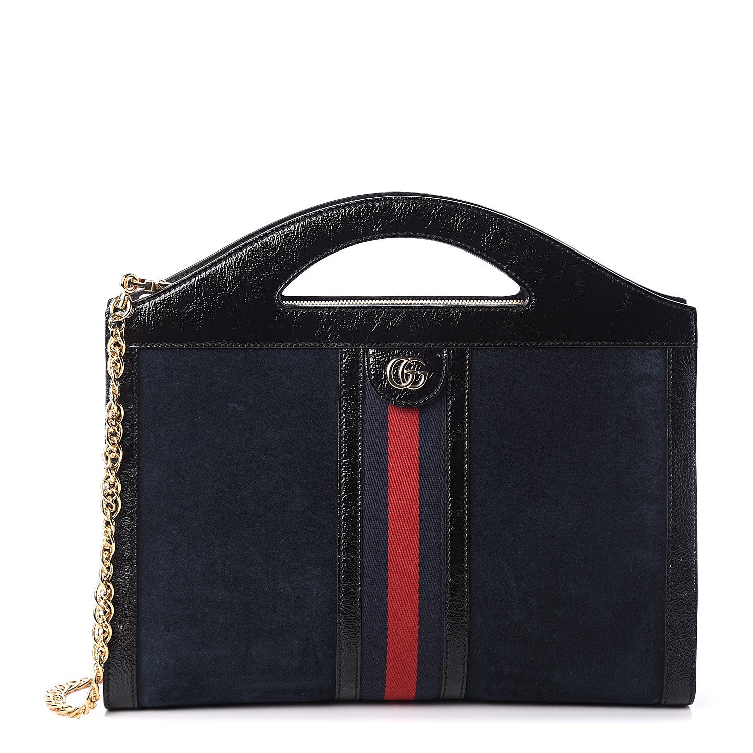 Gucci Suede Patent GG Web Medium Ophidia Top Handle Chain Blue Black 1 of 8