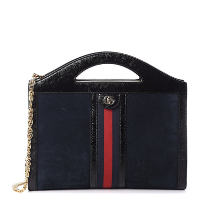 Gucci Suede Patent GG Web Medium Ophidia Top Handle Chain Blue Black 1 of 8