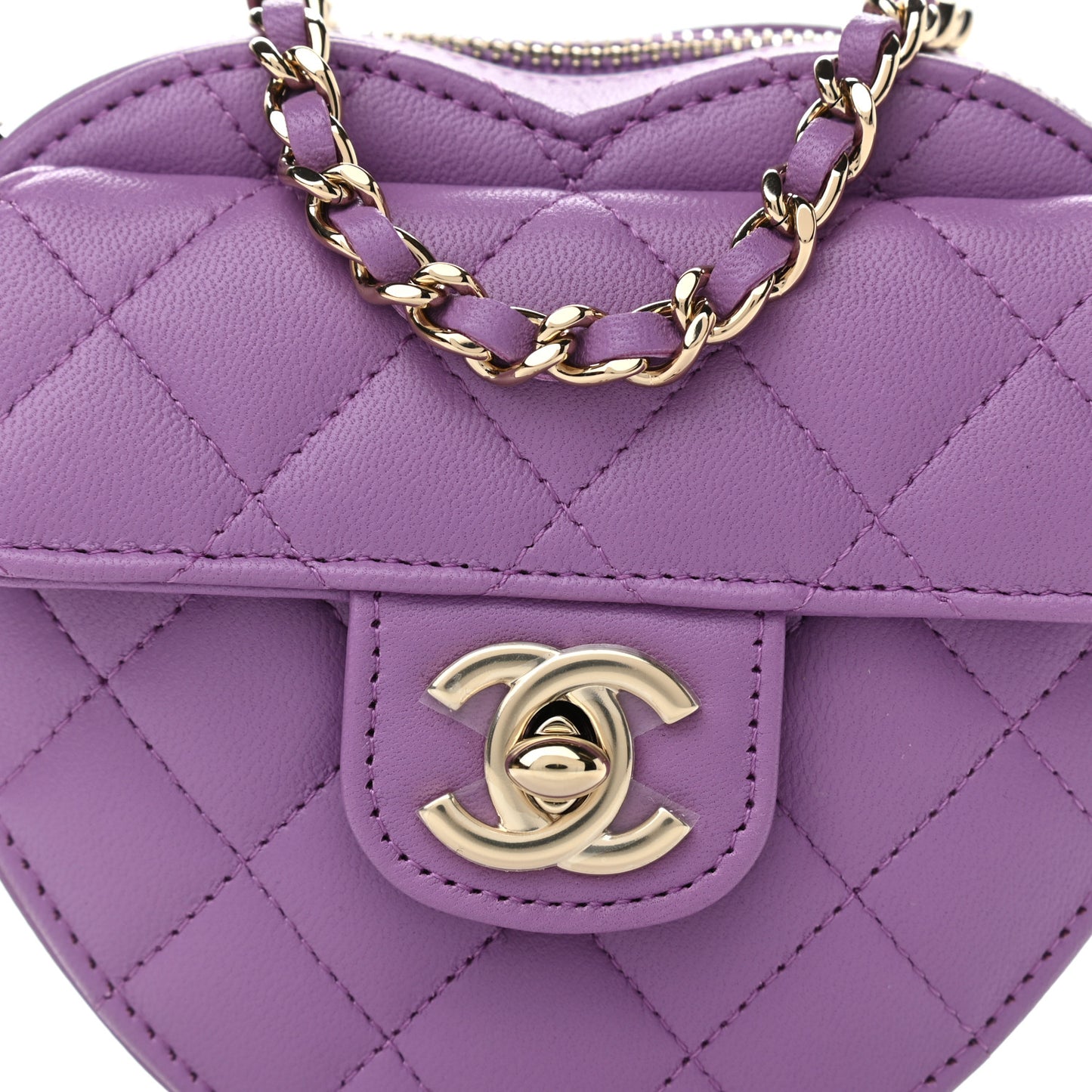 Lambskin Quilted CC In Love Heart Clutch With Chain Purple