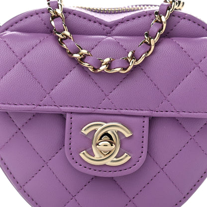 Chanel Lambskin Quilted CC In Love Heart Clutch With Chain Purple 7 of 11
