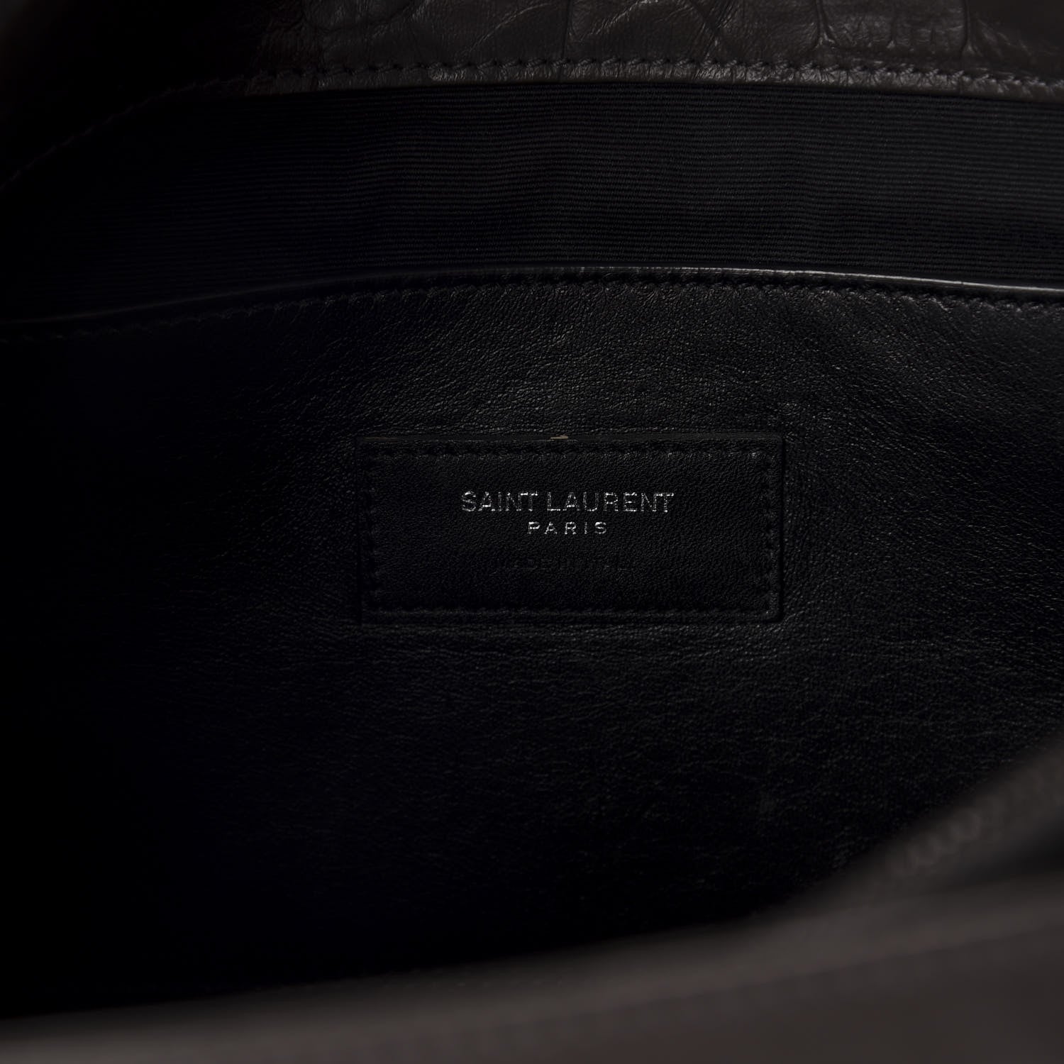 Saint Laurent Calfskin Crocodile Embossed Medium West Hollywood Monogram Fold-Over Dark Brown 9 of 12