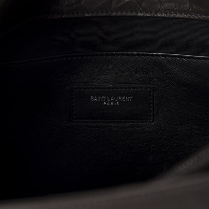 Saint Laurent Calfskin Crocodile Embossed Medium West Hollywood Monogram Fold-Over Dark Brown 9 of 12
