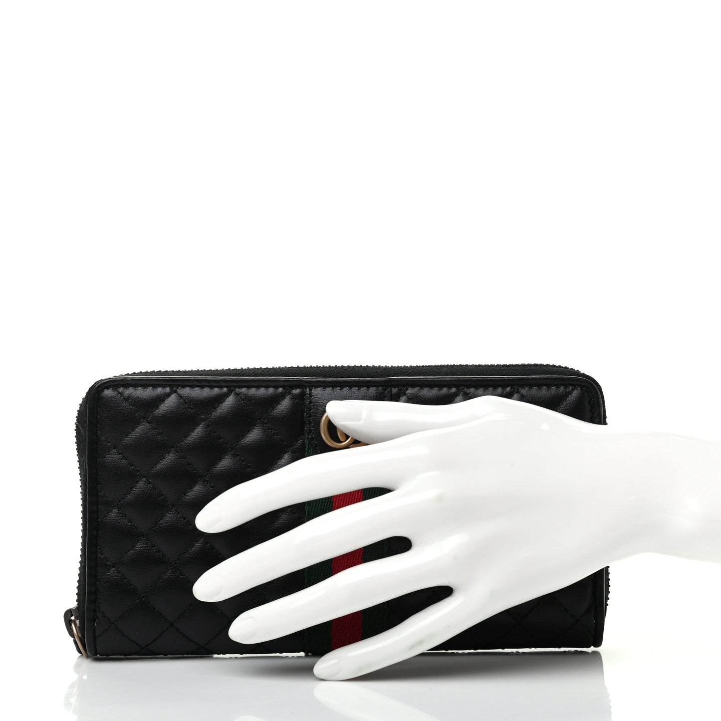 Calfskin Web Trapuntata GG Zip Around Wallet Black