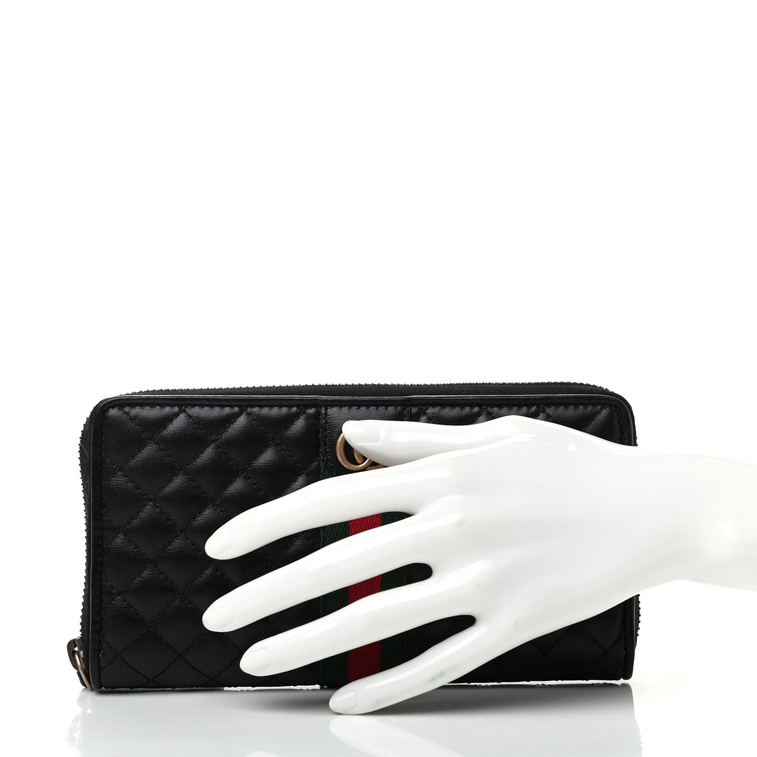 Gucci Calfskin Web Trapuntata GG Zip Around Wallet Black 2 of 7