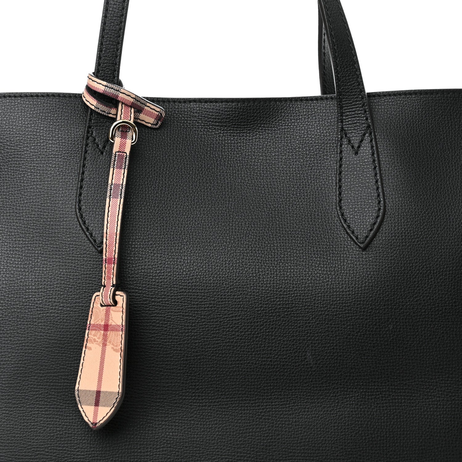 Burberry Grainy Calfskin Haymarket Colours Check Medium Zip Tote Black 9 of 11