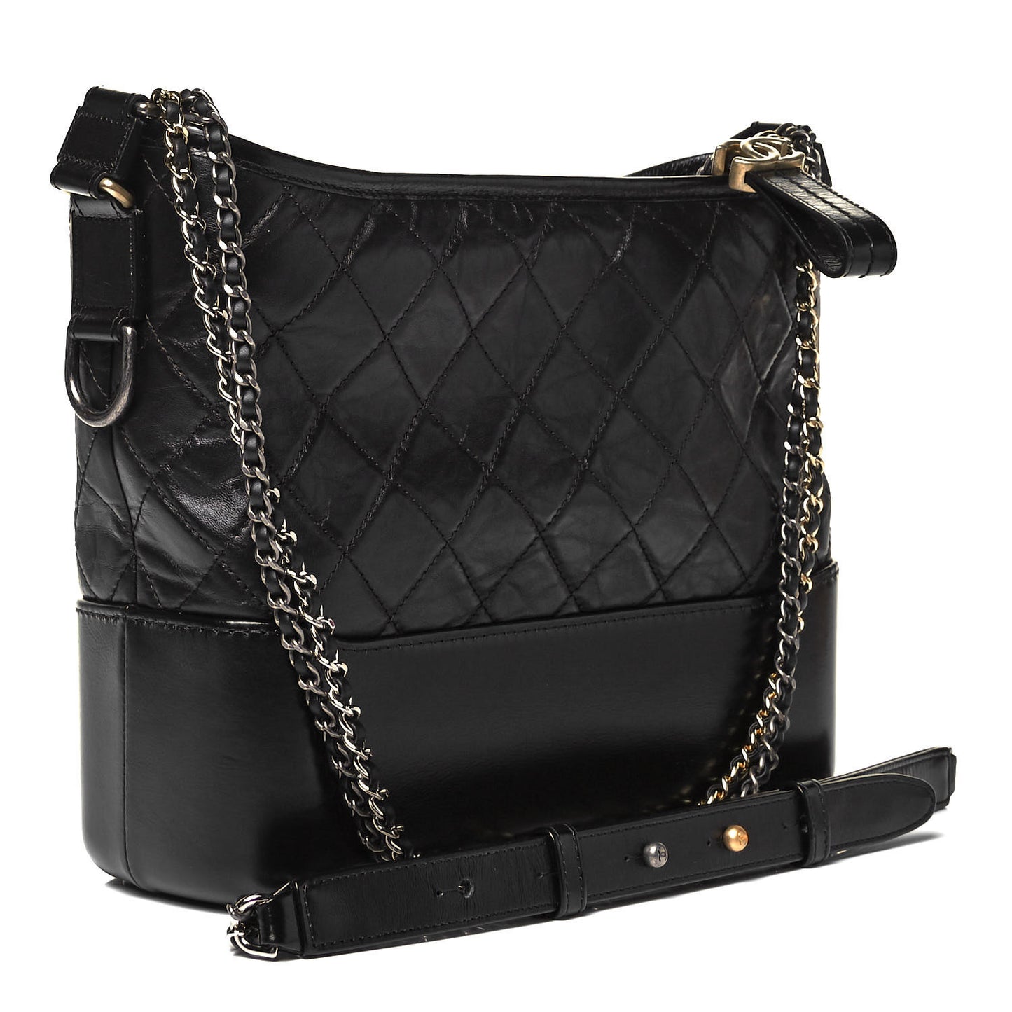 Aged Calfskin Quilted Medium Gabrielle Hobo Black